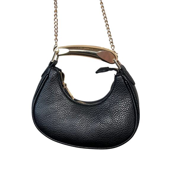 Lulus Handbags - Lulu’s Iconic Effect Black and Gold Crescent Metal Handbag